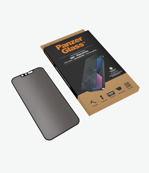 Szklo hartowane do iPhone 13, 13 Pro, 14, Case Friendly Privacy AB, Czarny, Black, PanzerGlass
