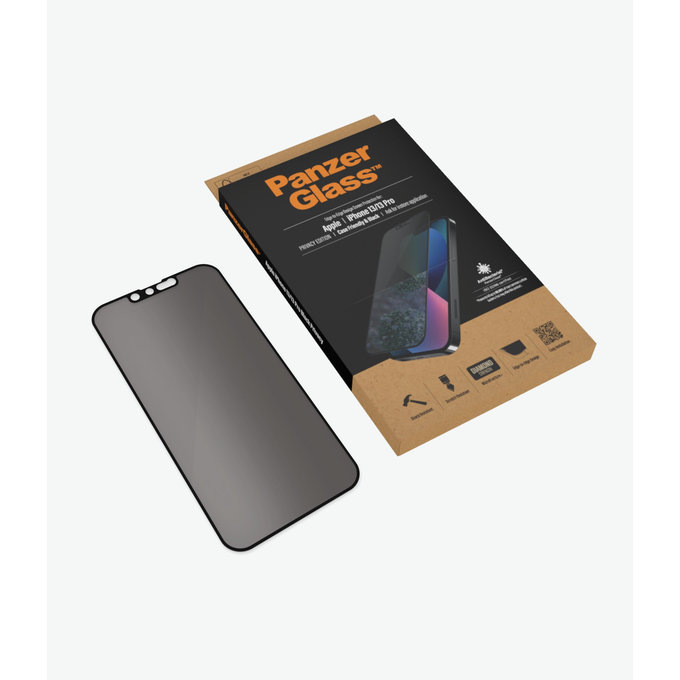 Szklo hartowane do iPhone 13, 13 Pro, 14, Case Friendly Privacy AB, Czarny, Black, PanzerGlass