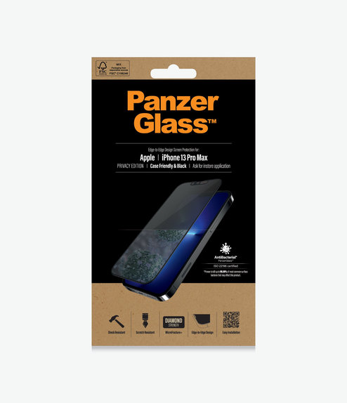 Szklo hartowane do iPhone 13 Pro Max, 14 Plus, Case Friendly Privacy AB, Czarny, Black, PanzerGlass