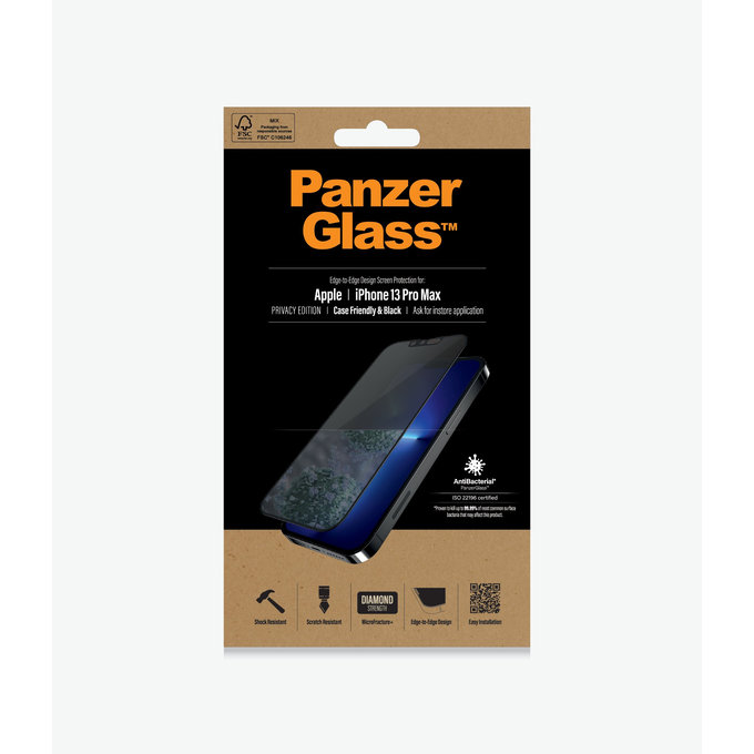 Szklo hartowane do iPhone 13 Pro Max, 14 Plus, Case Friendly Privacy AB, Czarny, Black, PanzerGlass