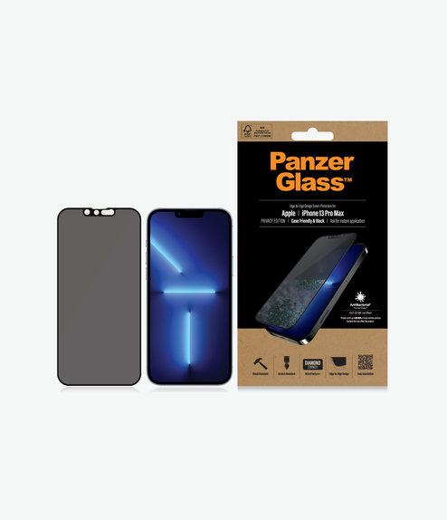 Szklo hartowane do iPhone 13 Pro Max, 14 Plus, Case Friendly Privacy AB, Czarny, Black, PanzerGlass