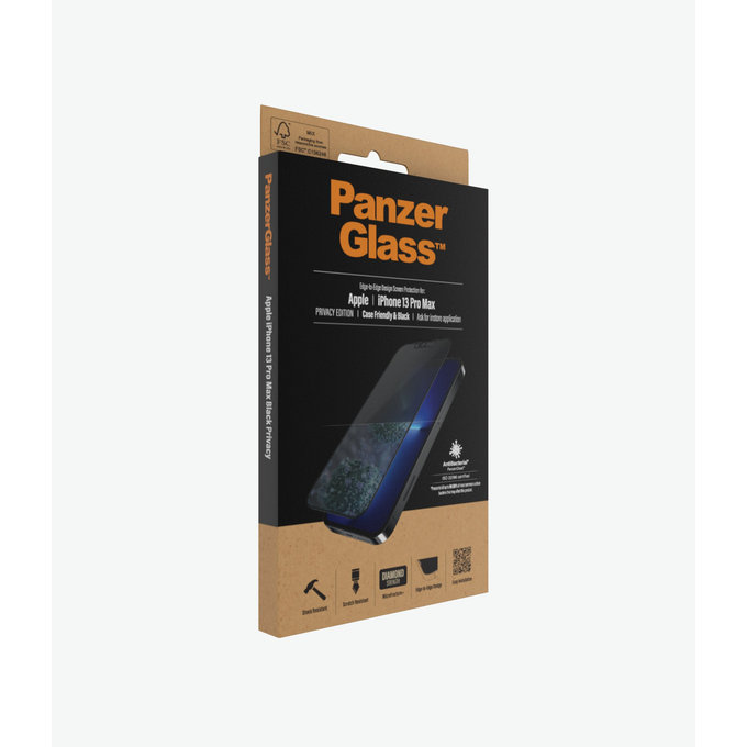 Szklo hartowane do iPhone 13 Pro Max, 14 Plus, Case Friendly Privacy AB, Czarny, Black, PanzerGlass