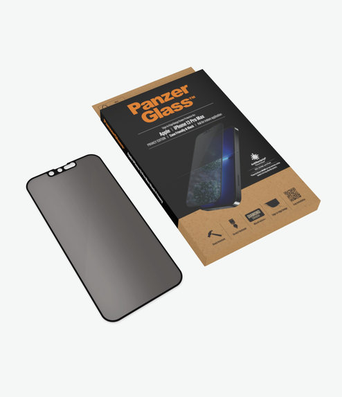 Szklo hartowane do iPhone 13 Pro Max, 14 Plus, Case Friendly Privacy AB, Czarny, Black, PanzerGlass