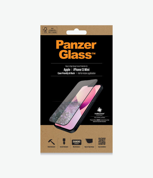 Szklo hartowane do iPhone 13 mini, Case Friendly AB, Czarny, Black, PanzerGlass