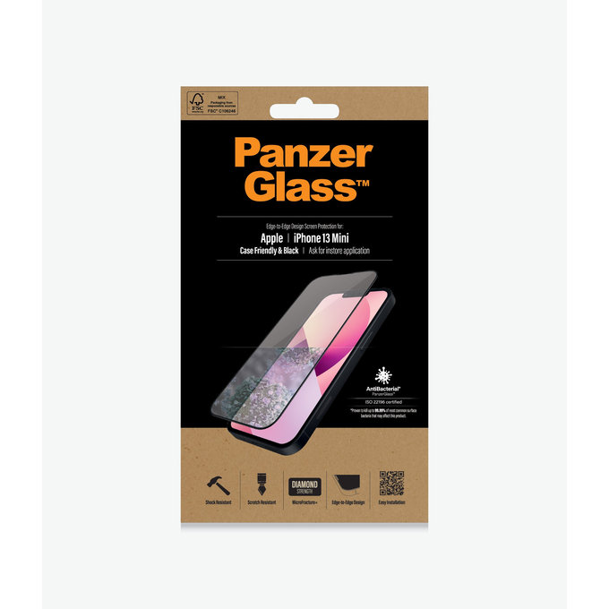 Szklo hartowane do iPhone 13 mini, Case Friendly AB, Czarny, Black, PanzerGlass