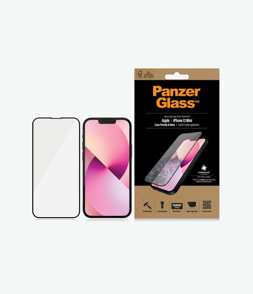 Szklo hartowane do iPhone 13 mini, Case Friendly AB, Czarny, Black, PanzerGlass