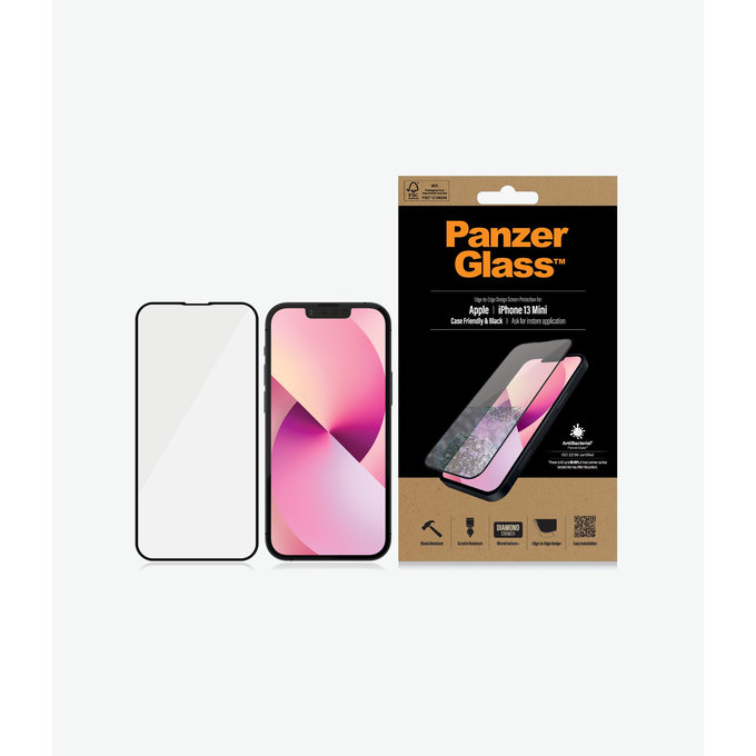Szklo hartowane do iPhone 13 mini, Case Friendly AB, Czarny, Black, PanzerGlass