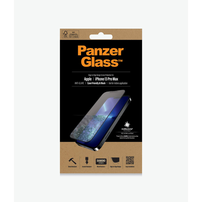 Szklo hartowane do iPhone 13 Pro Max, 14 Plus, Case Friendly Anti-Glare AB, Czarny, Black, PanzerGlass
