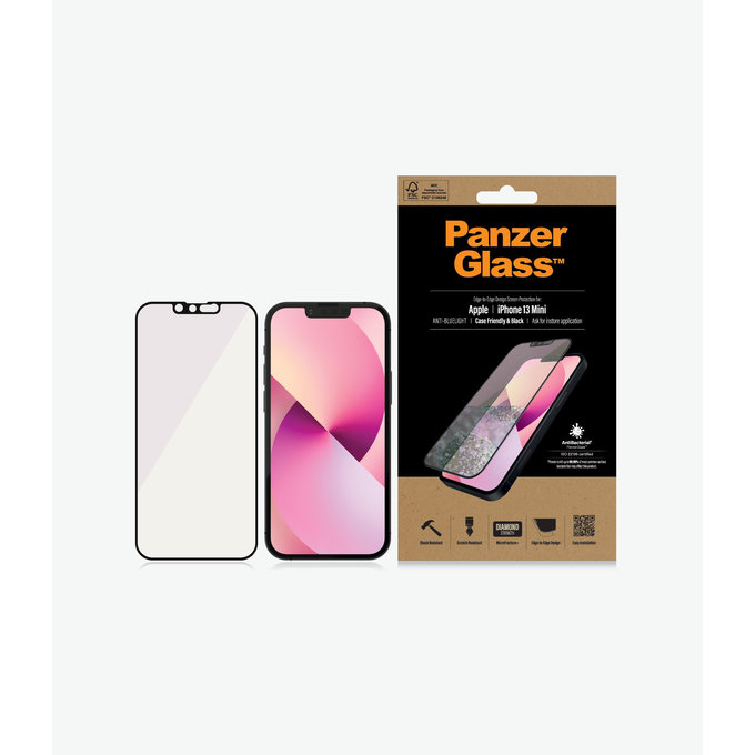Szklo hartowane do iPhone 13 mini, Case Friendly Anti-Bluelight AB, Czarny, Black, PanzerGlass