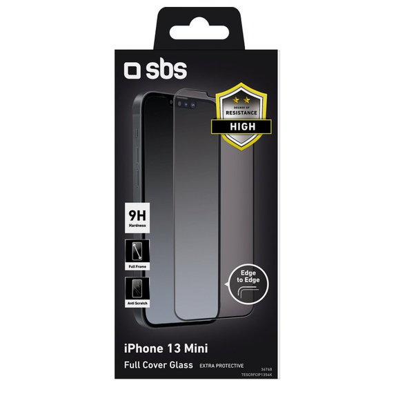 Szklo hartowane do iPhone 13 mini, Full Cover, Czarny, Black, SBS