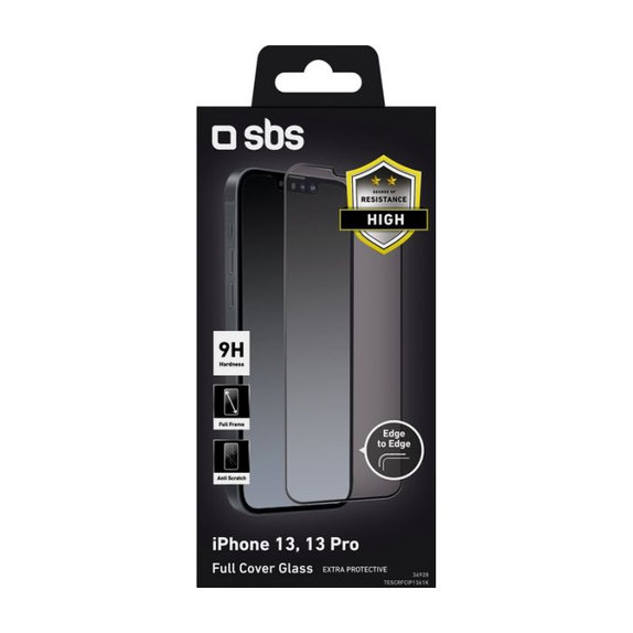 Szklo hartowane do iPhone 13, 13 Pro, 14, Full Cover, Czarny, Black, SBS
