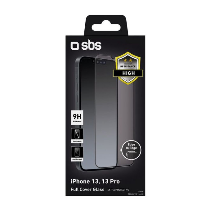 Szklo hartowane do iPhone 13, 13 Pro, 14, Full Cover, Czarny, Black, SBS