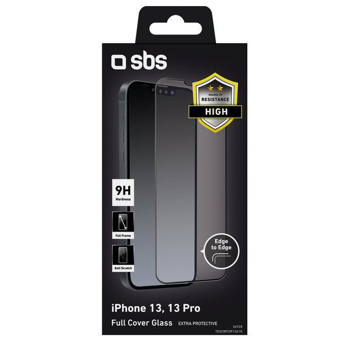 Szklo hartowane do iPhone 13, 13 Pro, 14, Full Cover, Czarny, Black, SBS