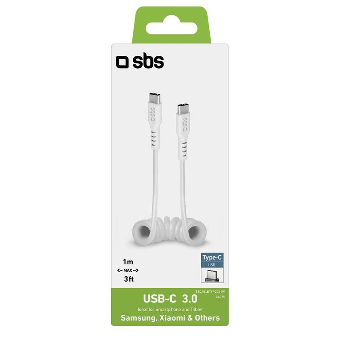 Kabel USB-C / USB-C (1m), spring, Biały, White, SBS