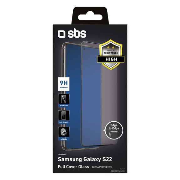 Szklo hartowane do Samsung S22, Full Cover, Czarny, Black, SBS