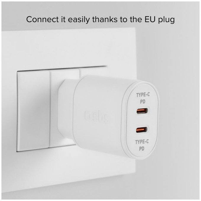 Ladowarka 20W 2x USB-C Power Delivery, Biały, White, SBS