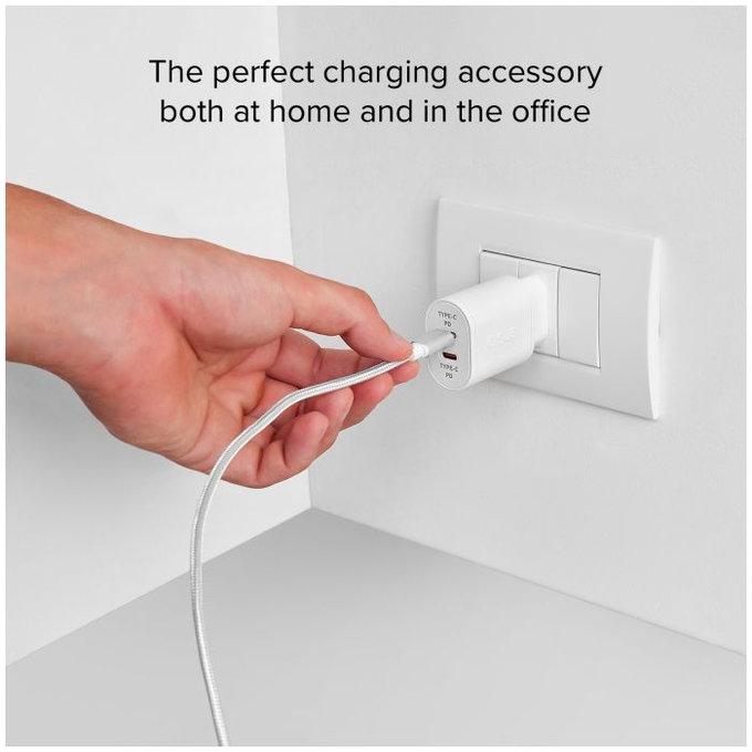 Ladowarka 20W 2x USB-C Power Delivery, Biały, White, SBS