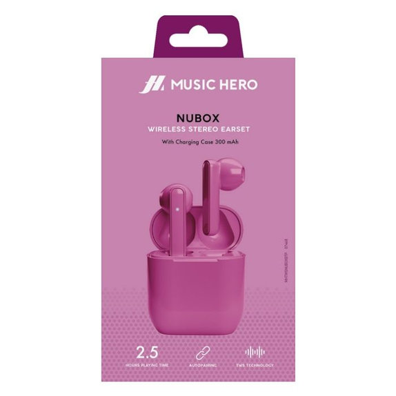 Słuchawki bezprzewodowe TWS NUBOX, różowy, pink, Music Hero