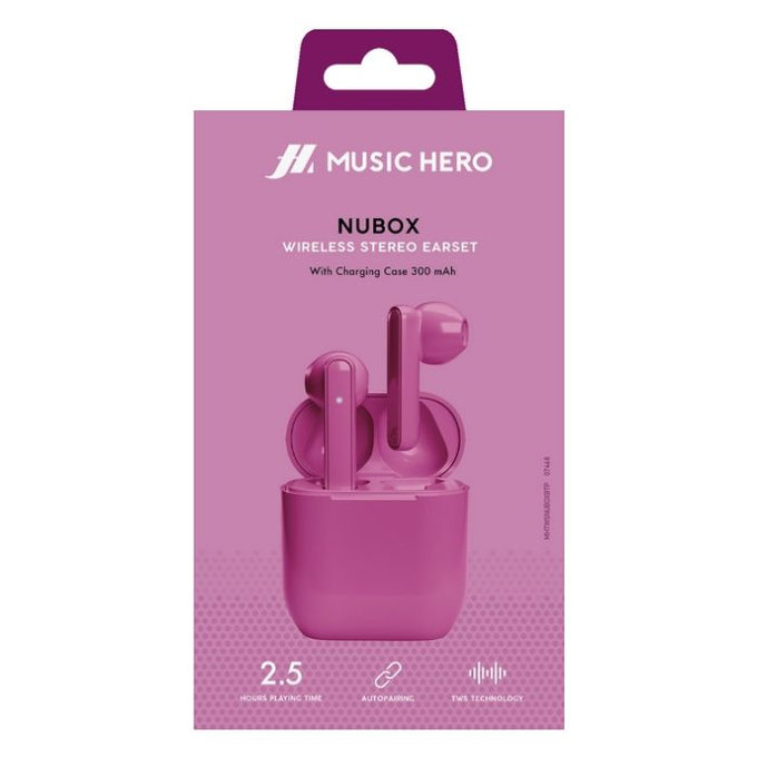 Słuchawki bezprzewodowe TWS NUBOX, różowy, pink, Music Hero