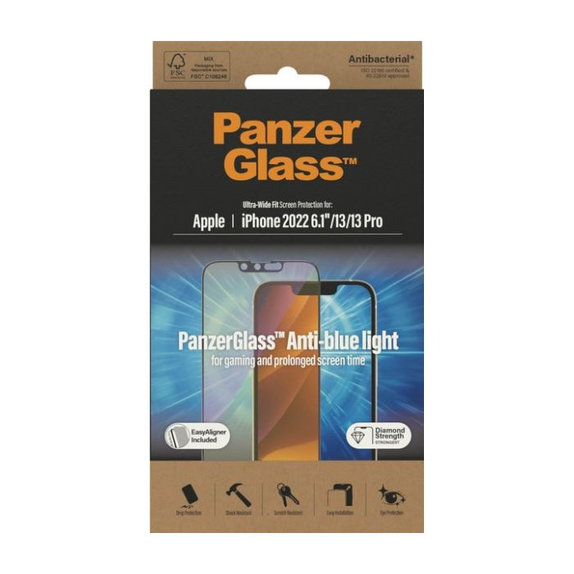 Szklo hartowane do iPhone 13, 13 Pro, 14, UWF Anti-Bluelight AB, PanzerGlass