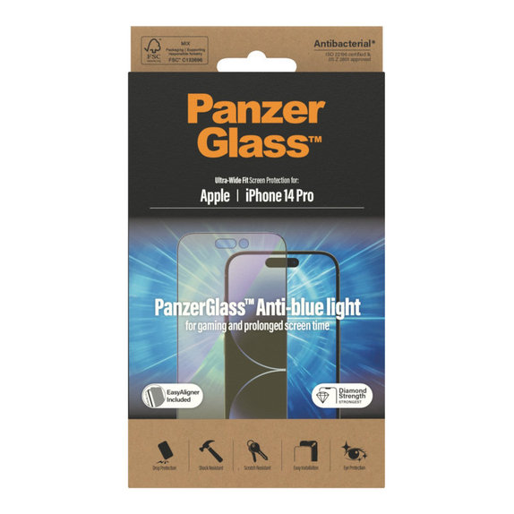 Szkło hartowane UWF Anti-Bluelight AB z aplikatorem do iPhone 14 Pro, Czarne, PanzerGlass