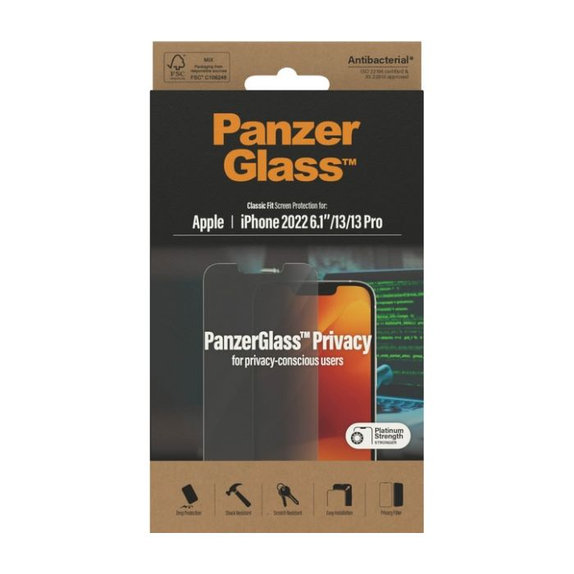 Szklo hartowane do iPhone 13, 13 Pro, 14, Privacy AB, PanzerGlass