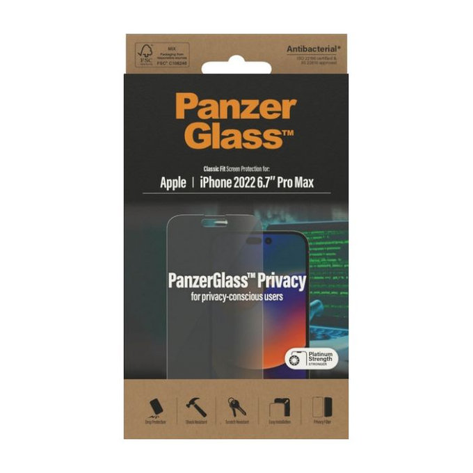 Szklo hartowane do iPhone 14 Pro Max, Privacy AB, PanzerGlass