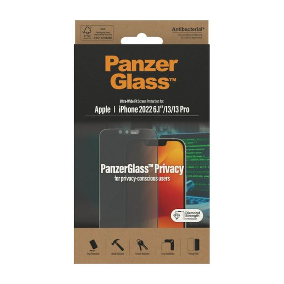 Szklo hartowane do iPhone 13, 13 Pro, 14, UWF Privacy AB, PanzerGlass