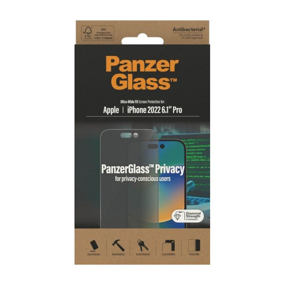 Szklo hartowane do iPhone 14 Pro, UWF Privacy AB, PanzerGlass