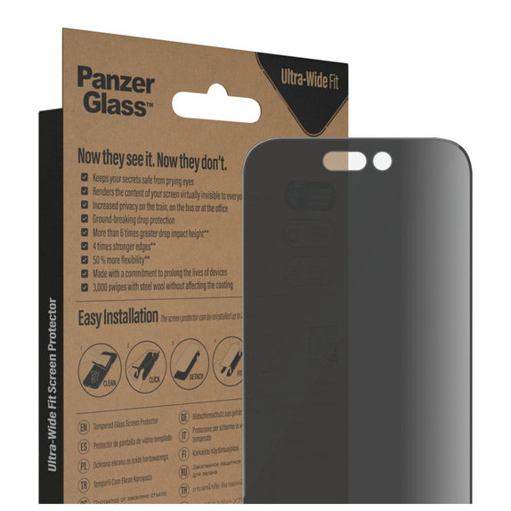 Szkło hartowane UWF Privacy AB z aplikatorem do iPhone 14 Pro, Czarne, PanzerGlass
