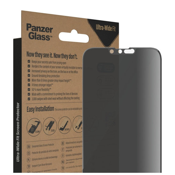 Szkło hartowane UWF Privacy AB z aplikatorem do iPhone 14 Plus/13 Pro Max, Czarne, PanzerGlass