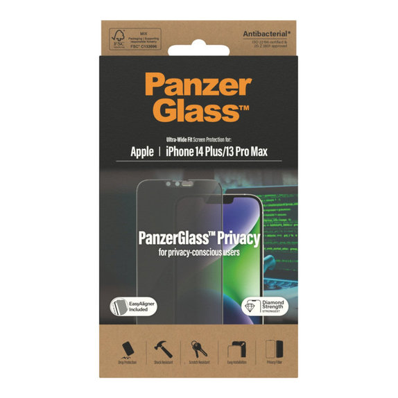 Szkło hartowane UWF Privacy AB z aplikatorem do iPhone 14 Plus/13 Pro Max, Czarne, PanzerGlass