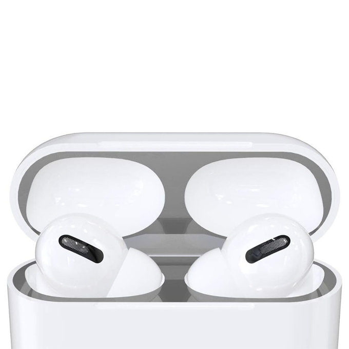 Naklejka przeciwpyłowa do AirPods Pro, srebrny, silver, FixPremium