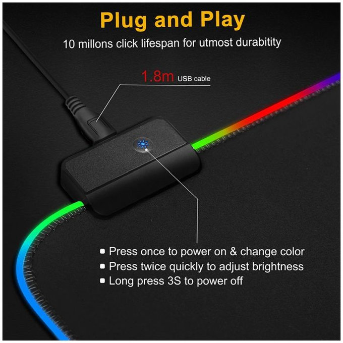 Podkladka pod mysz i klawiature z RGB, 90x40cm, Czarny, Black, FixPremium