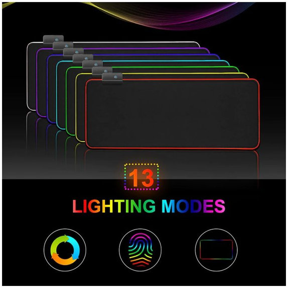Podkladka pod mysz i klawiature z RGB, 90x40cm, Czarny, Black, FixPremium