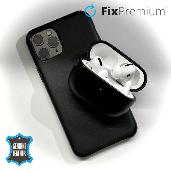 Etui Skórzane do AirPods 3, czarny, black, FixPremium
