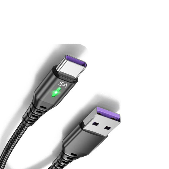 Kabel USB-C do USB ze wskaźnikiem LED, 1m, Czarny, Black
