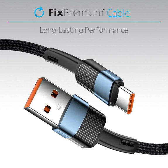 Kabel USB-C / USB z szybkim ladowaniem (1m), czarny, black, FixPremium