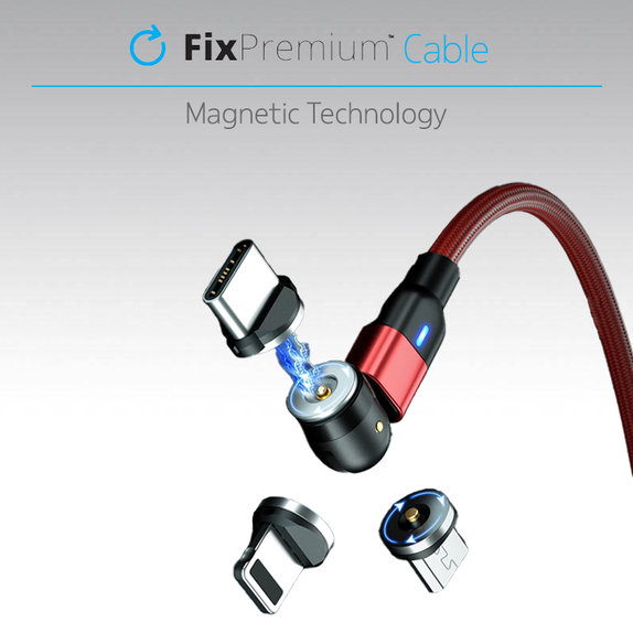 Magnetyczny kabel USB-C / USB-C (1m), Czerwony, Red, FixPremium