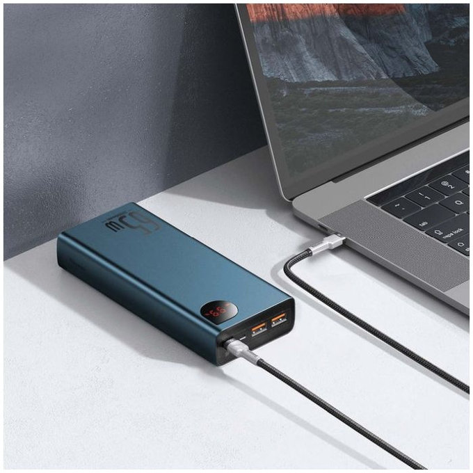 PowerBank 65W 20 000 mAh, niebieski, blue, Baseus
