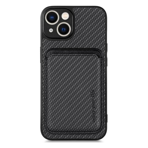 Etui do iPhone 13, 14, Carbon z MagSafe Wallet, Czarny, Black, FixPremium