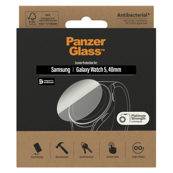 Szkło hartowane Flat Glass AB do Samsung Galaxy Watch 5 40 mm, Przezroczyste, PanzerGlass