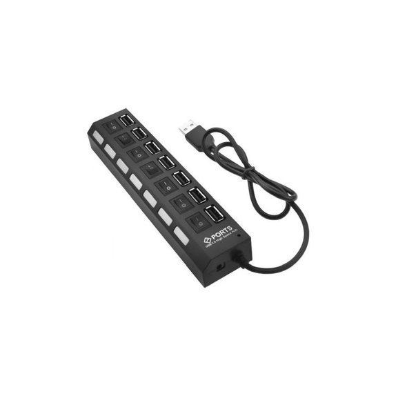 Hub USB z przelacznikiem zasilania dla 7 USB, czarny, black, FixPremium