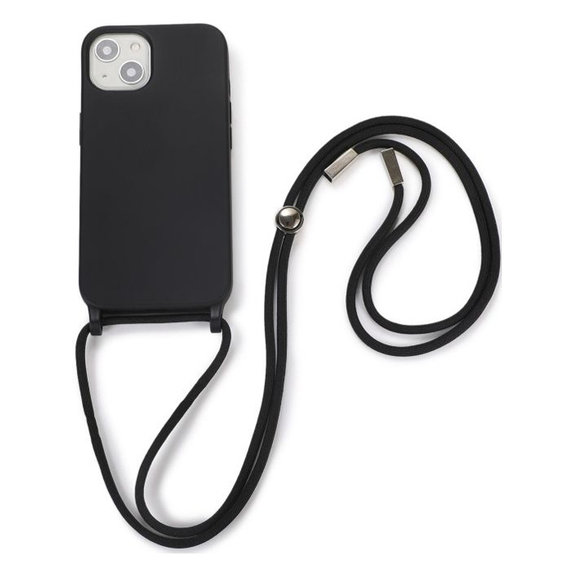 Etui Silikonowe ze sznurkiem do iPhone 13, 14, czarny, black, FixPremium