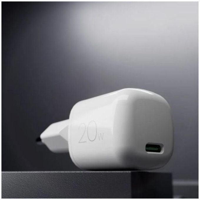 Podróżny adapter ładujący USB-C MiniPro, GaN 20W, Superszybkie ładowanie, Biały, White, PURO
