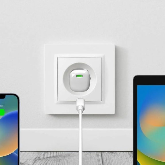 Podróżny adapter ładujący USB-C MiniPro, GaN 20W, Superszybkie ładowanie, Biały, White, PURO