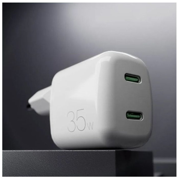 Ladowarka MiniPro 2x USB-C, GaN, 35W, Biały, White, PURO