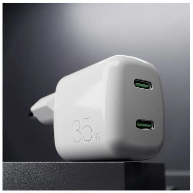 Ladowarka MiniPro 2x USB-C, GaN, 35W, Biały, White, PURO