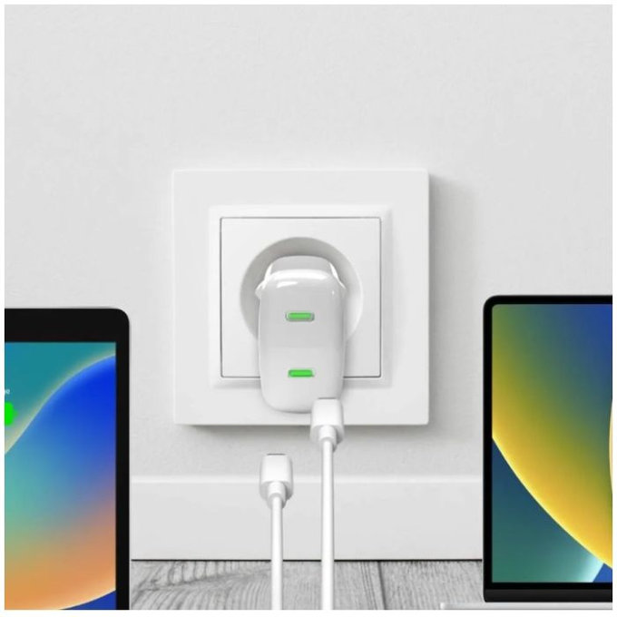 Ladowarka MiniPro 2x USB-C, GaN, 35W, Biały, White, PURO
