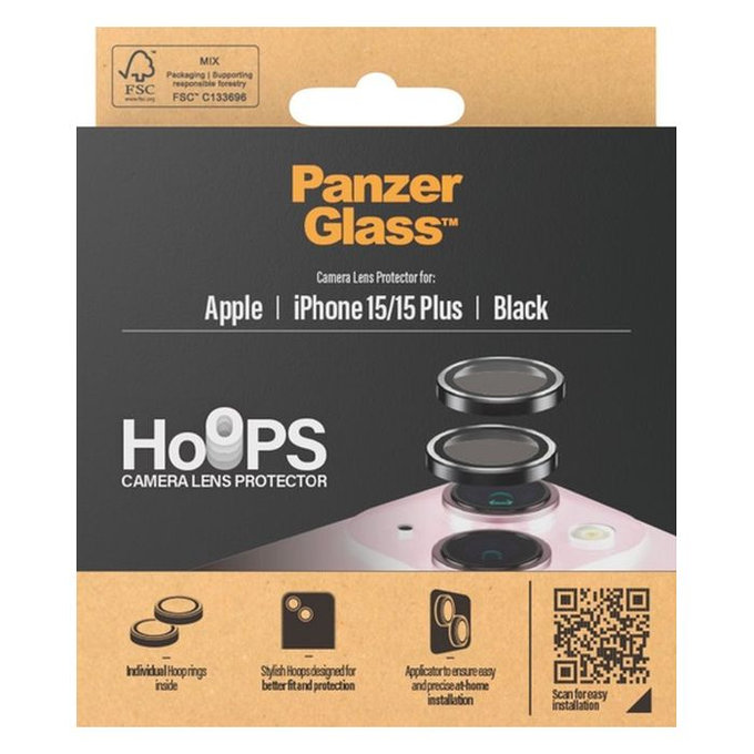 Ochraniacz soczewki tylnego aparatu do iPhone 15, 15 Plus, Hoops, Przezroczysty, Transparent, PanzerGlass